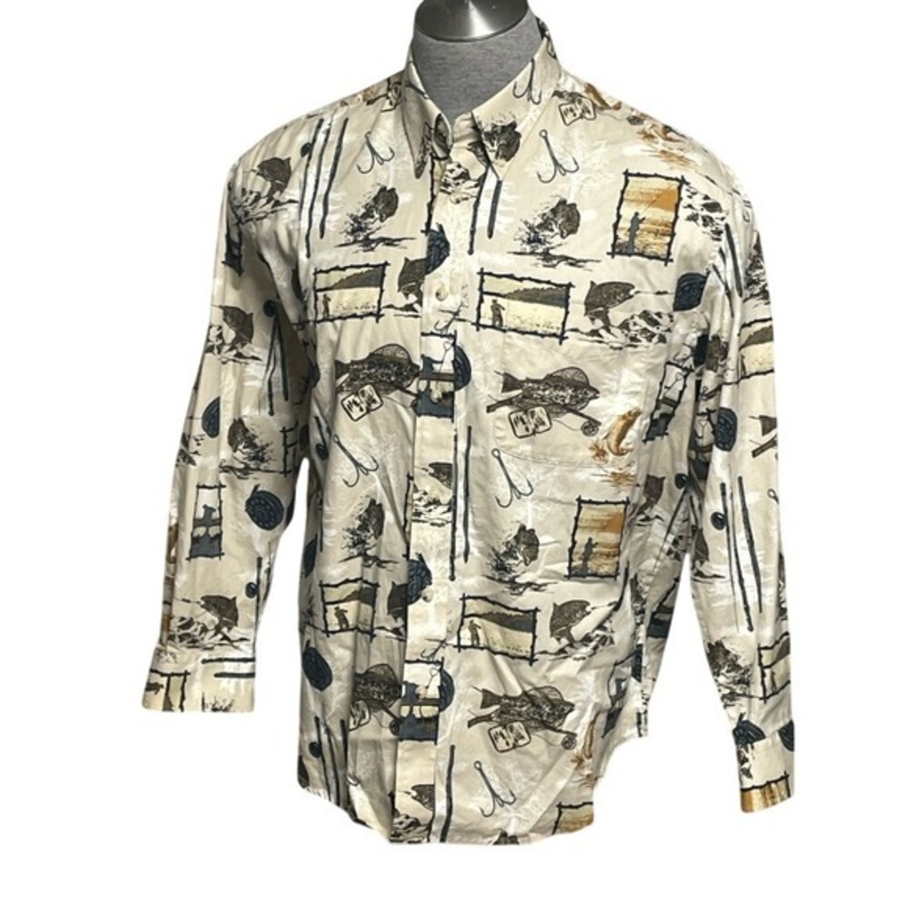 Natural Issue Vintage Fishing Print Mens Large